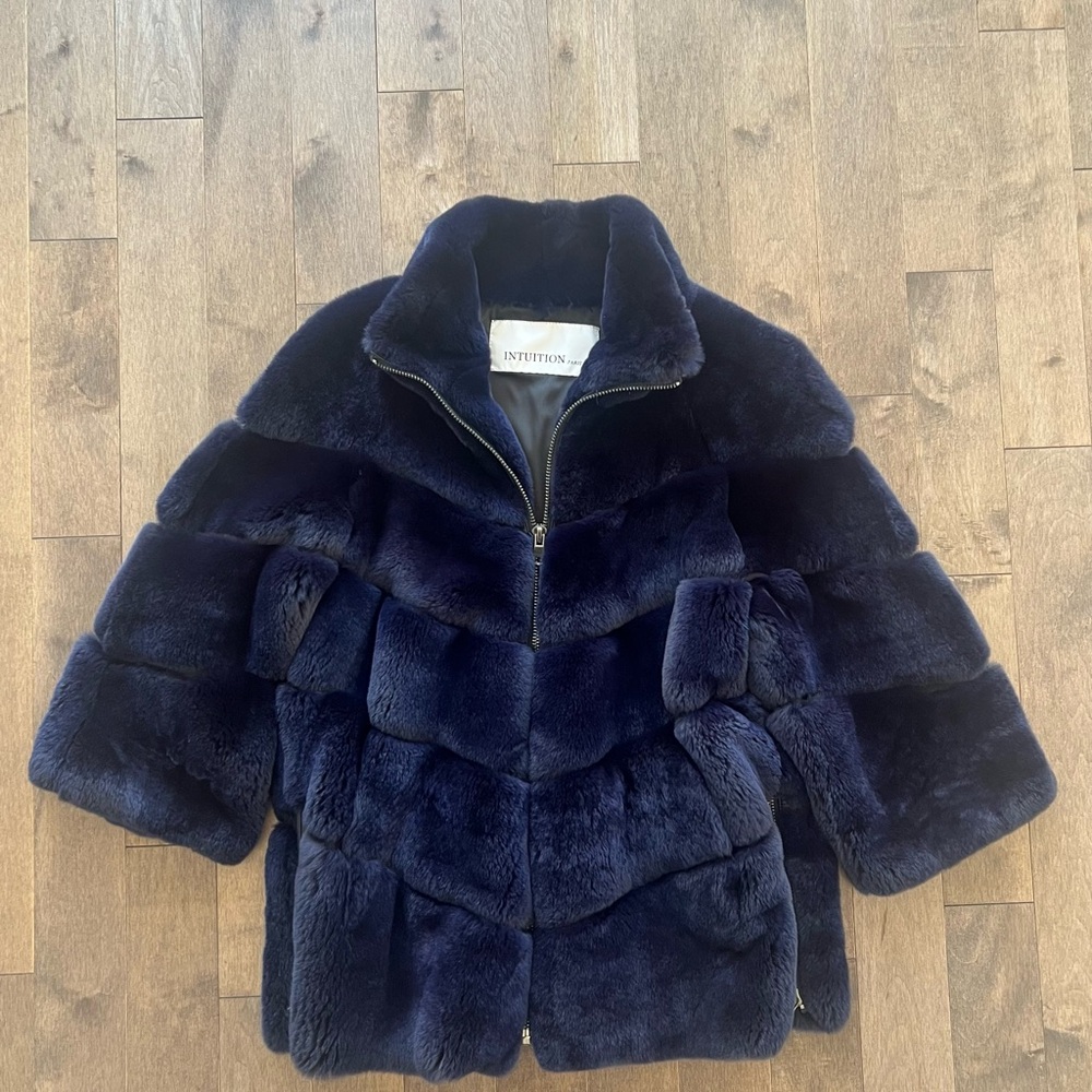 INTUITION Paris Navy Rex Rabbit Fur Coat FR 38 (US 6)